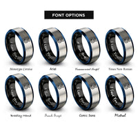 font options for inside engraving on black & blue & grey three rings