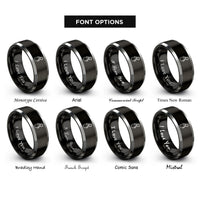font options for inside engraving on black & grey throw bag rings