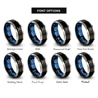 font options for inside engraving on black & blue & gray throwing star rings