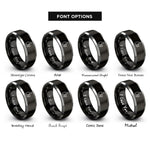 font options for inside engraving on black & silver thumb pick rings