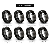 font options for inside engraving on black & silver thumb pick rings