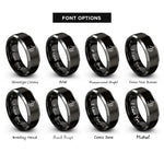 font options for inside engraving on black & grey thumbs up rings