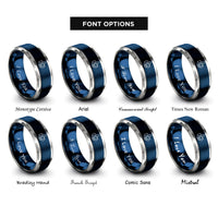font options for inside engraving on blue & silver thumbs up controller rings