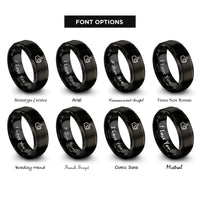 font options for inside engraving on black thumbs up heart rings