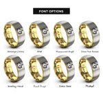 font options for inside engraving on gold & gray thumbs up heart rings