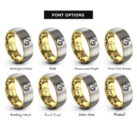 font options for inside engraving on gold & gray thumbs up heart rings