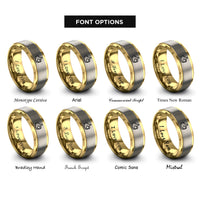 font options for inside engraving on gold & grey thumbs up heart rings