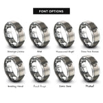 font options for inside engraving on grey thumbs up heart rings