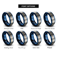 font options for inside engraving on blue & silver thundercloud bolt circle rings