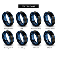 font options for inside engraving on black & blue thunderstorm rings