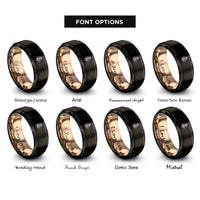 font options for inside engraving on black & rose gold thyme sprig rings