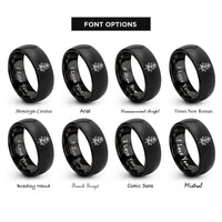 font options for inside engraving on black thyme sprig rings
