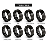 font options for inside engraving on black thyme sprig rings