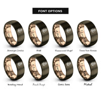 font options for inside engraving on gunmetal & rose gold thyme sprig rings