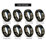 font options for inside engraving on gunmetal & blue tick mark ring rings