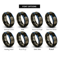font options for inside engraving on gunmetal & blue tick mark ring rings