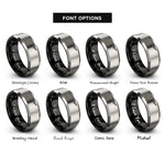 font options for inside engraving on black & silver tig torch rings
