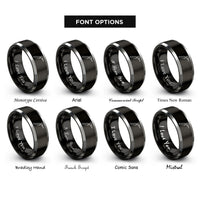 font options for inside engraving on black & silver tig torch rings