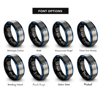 font options for inside engraving on black & blue & gray tiger rings