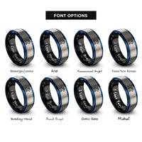 font options for inside engraving on black & blue & gray tiger rings