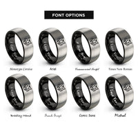 font options for inside engraving on black & silver tiger rings