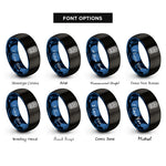 font options for inside engraving on black & blue tiki mask rings