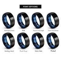 font options for inside engraving on black & blue tiki mask rings