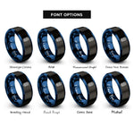 font options for inside engraving on black & blue tiki mask rings