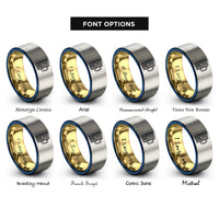 font options for inside engraving on gold & blue & gray tiki mug rings