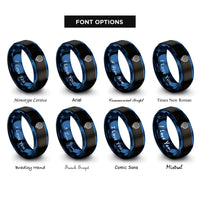 font options for inside engraving on black & blue tilted globe rings