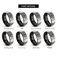 font options for inside engraving on black & gray tilted globe rings