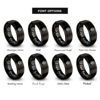 font options for inside engraving on black tilted globe rings