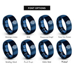 font options for inside engraving on blue tilted globe rings