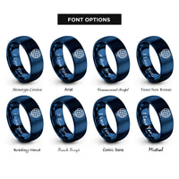 font options for inside engraving on blue tilted globe rings