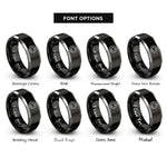 font options for inside engraving on black & grey time symbol rings