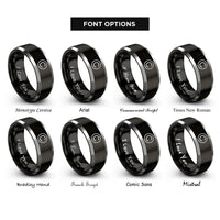 font options for inside engraving on black & grey time symbol rings