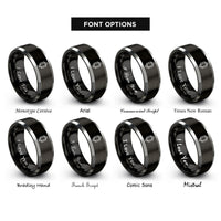 font options for inside engraving on black & silver timing chain rings