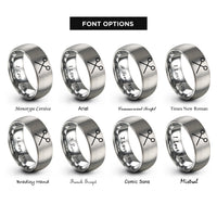 font options for inside engraving on grey timpani mallets crossed rings