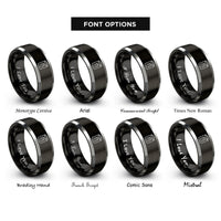 font options for inside engraving on black & gray tin rings