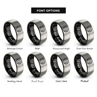 font options for inside engraving on black & gray tin jupiter rings