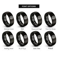 font options for inside engraving on black tin jupiter rings