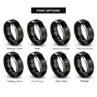 font options for inside engraving on black & gray tinder bundle spark rings