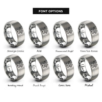 font options for inside engraving on gray tiny paw heart rings