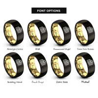 font options for inside engraving on black & gold tiramisu slice rings