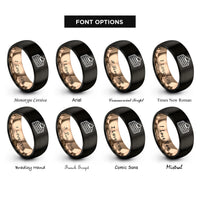 font options for inside engraving on black & rose gold tiramisu slice rings