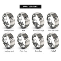 font options for inside engraving on grey tire technician silhouette rings