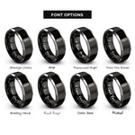 font options for inside engraving on black & silver tire track rings