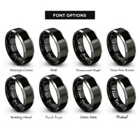 font options for inside engraving on black & silver tire track rings