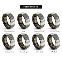 font options for inside engraving on gunmetal & silver tire track rings