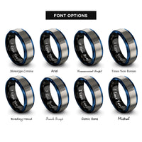 font options for inside engraving on black & blue & gray tire tread rings
